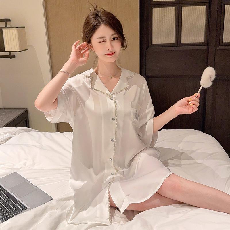 Factory goods 1011 jacquard nightgown new ice silk pajamas women's Douyin fashion cartoon Internet celebrity fashion loungewear