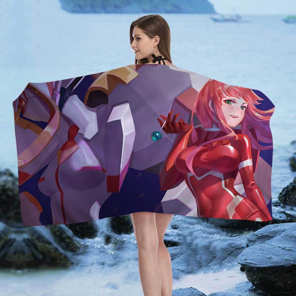 Z-Zero T-Two D-Darling In The F-Franxx Пляжное полотенце Мультяшное Милое Летнее Детское Большое Банное Пляжное полотенце Впитывающее для Плавания Путешествий