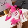 2025 Direct Sales New Lace Asymmetrical Bow Pointed Sexy High Heels Fairy Socialite Banquet Shoes Wedding Shoes