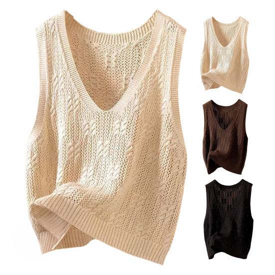 Knitted Tank Top for Women V Neck Sleeveless Hollow Out Crochet Camisole Top Summer