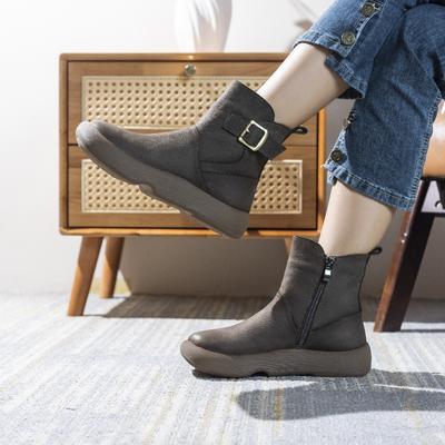 Женские ботинки Мартина осень и зима новые кожаные ретро платформа короткие ботинки боковая молния утолщенные теплые женские ботинки волосы