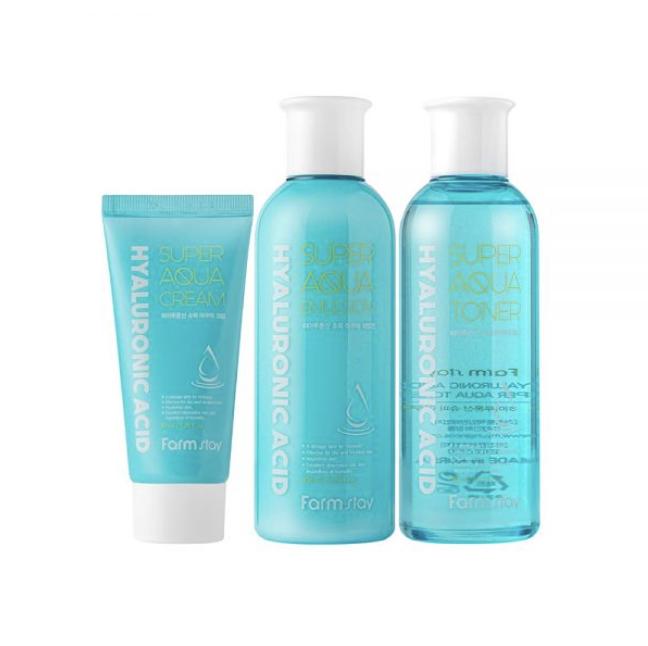 FARM STAY Hyaluronic Acid Super Aqua Skin Care 3Набор (Тонер+Эмульсия+Крем)
