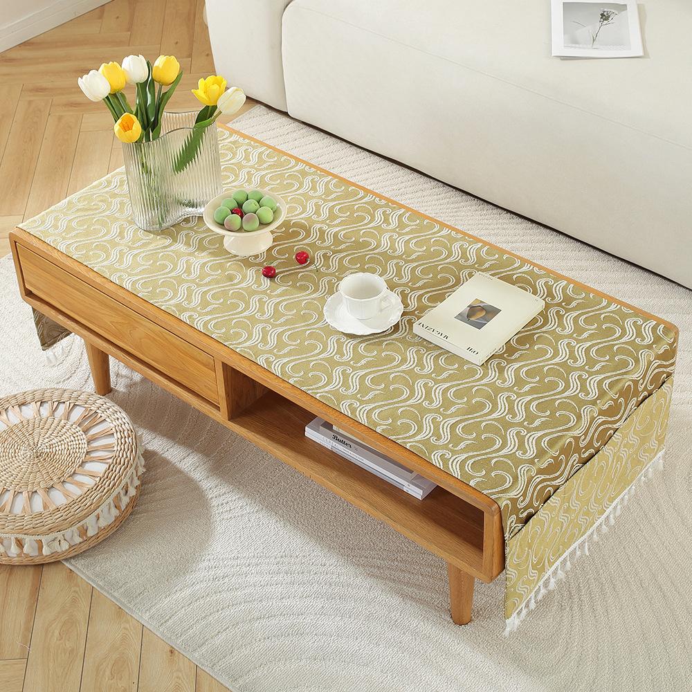 Rectangle Tablecloth Coffee Table Mat Table Mat Fabric Embroidery Jacquard Tassel Household Dust Cover