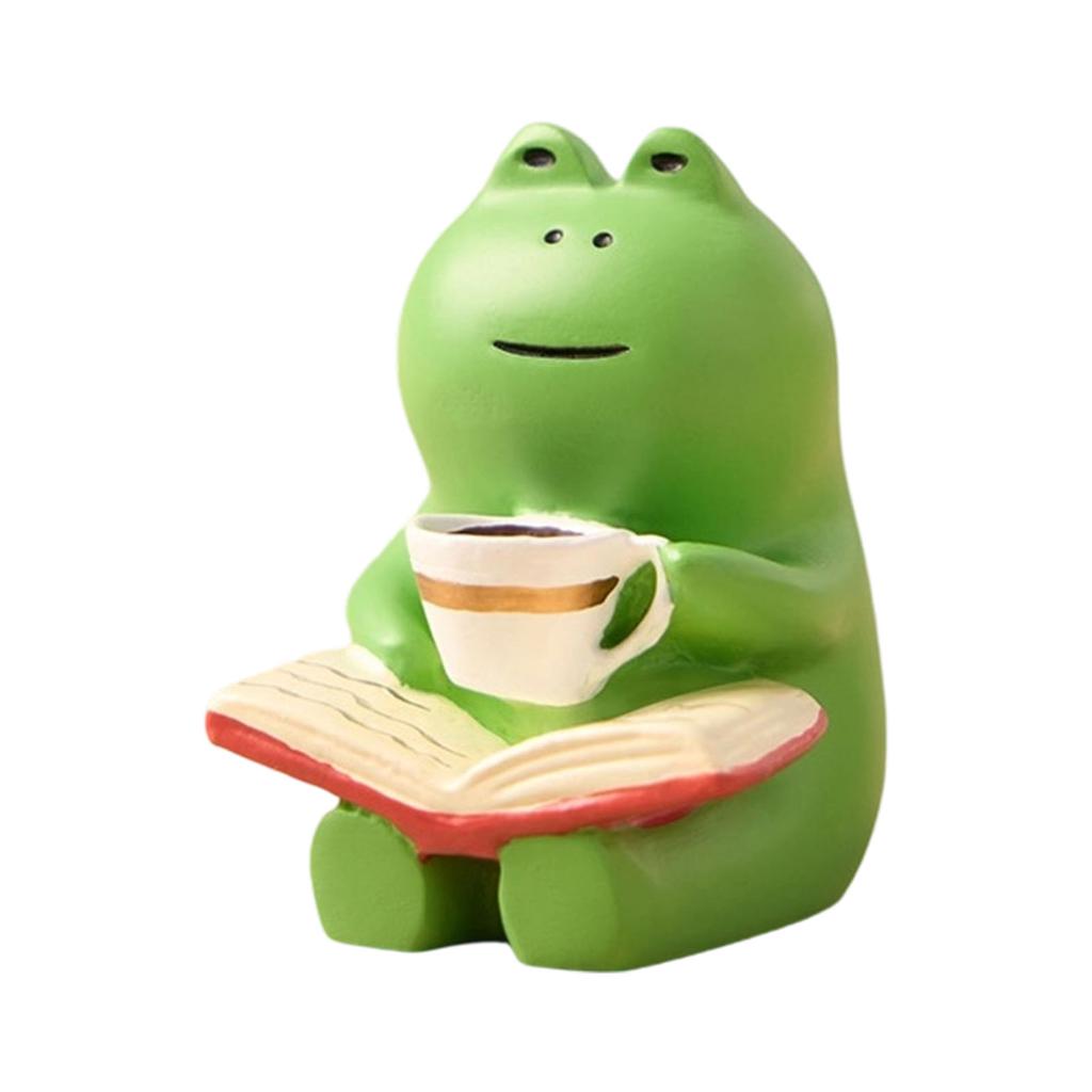 Coffee Frog with Rocking Chair Resin Figurine Miniature Desk Decors Ornament For Home Office Garden Landscape Decoration