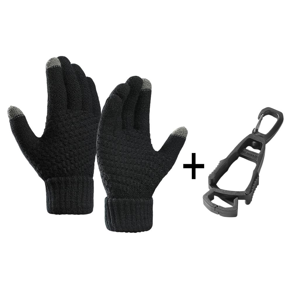 3pcs Winter Touch Screen Gloves with Clip Warm Elastic Knitted Full Finger Gloves for Men and Women for Outdoor Cycling Driving