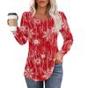 Рубашки с длинным рукавом для женщин, топы, нарядные повседневные блузки с рождественским принтом, плиссированные туники с круглым вырезом