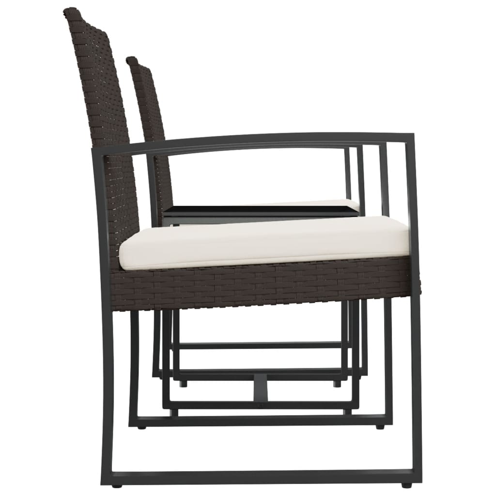 3 Piece Outdoor Dining Set with Cushions Brown PP Rattan
