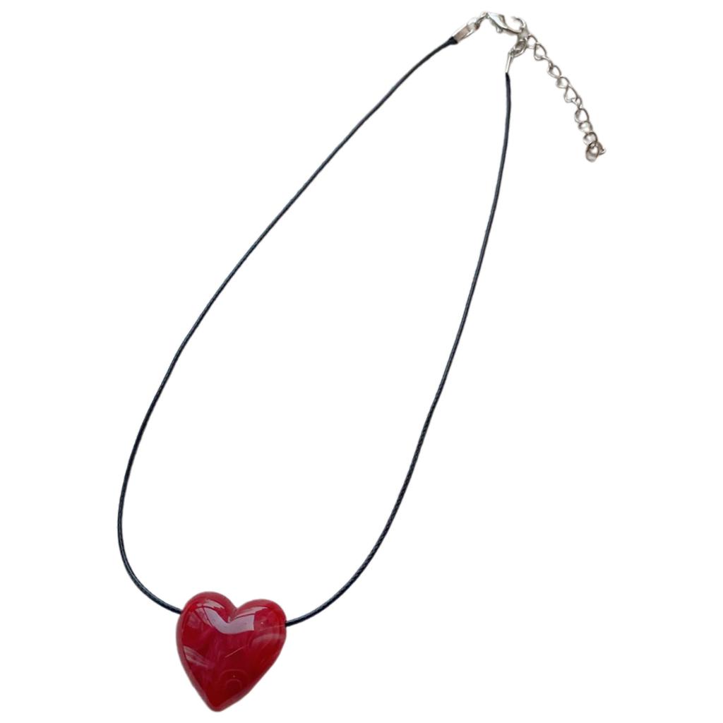Adjustable Heart Pendant Necklace Colorful Heart Pendant Necklace Fashionable Choker Neck Adornment for Parties