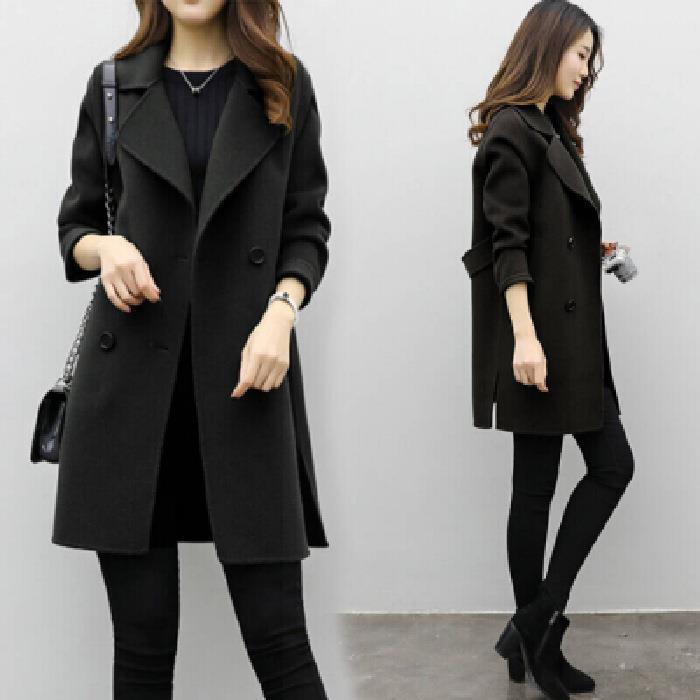 2024 Autumn/Winter Women's Cocoon Wool Coat, Medium-Length, Double-Breasted, Loose Fit