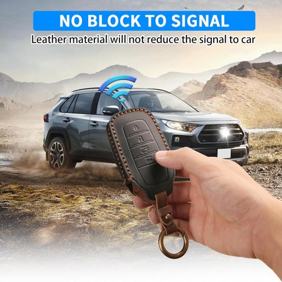QBUC for Toyota Tundra  Leather Key Fob Cover, 4 Button Key Holder Protector for Toyota -2025 Land Cruiser Venza RAV4 Corolla Sequoia Sienna Crown