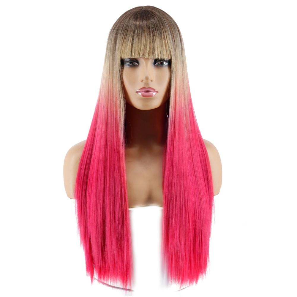 MISS WIG Длинный прямой парик Косплей Черный Серый Парик для женщин с челкой Парик из синтетического высокотемпературного волокна