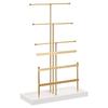 Jewelry Stand Holder 6 Tier Metal Necklace Display Organizer Earring Tower with Wood Tray for Bracelets Rings Necklaces Gold