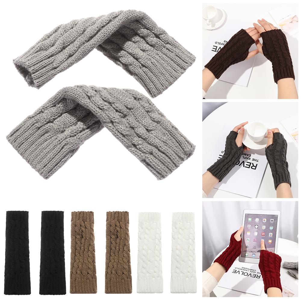 Девушки Twist Рукава Теплые Варежки Пуговицы Длинные Вязаные Перчатки Перчатки Без Пальцев Варежки Без Пальцев