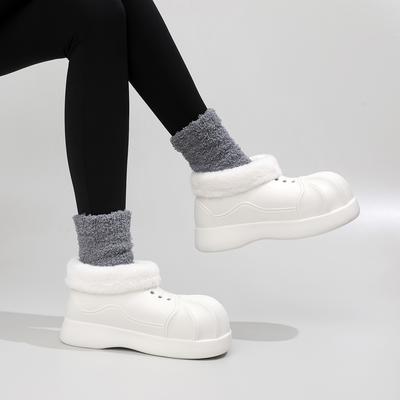 Зимние зимние ботинки на толстой подошве для женщин, короткий стиль для зимней носки, милые и мягкие, толстые нескользящие хлопковые тапочки для женщин