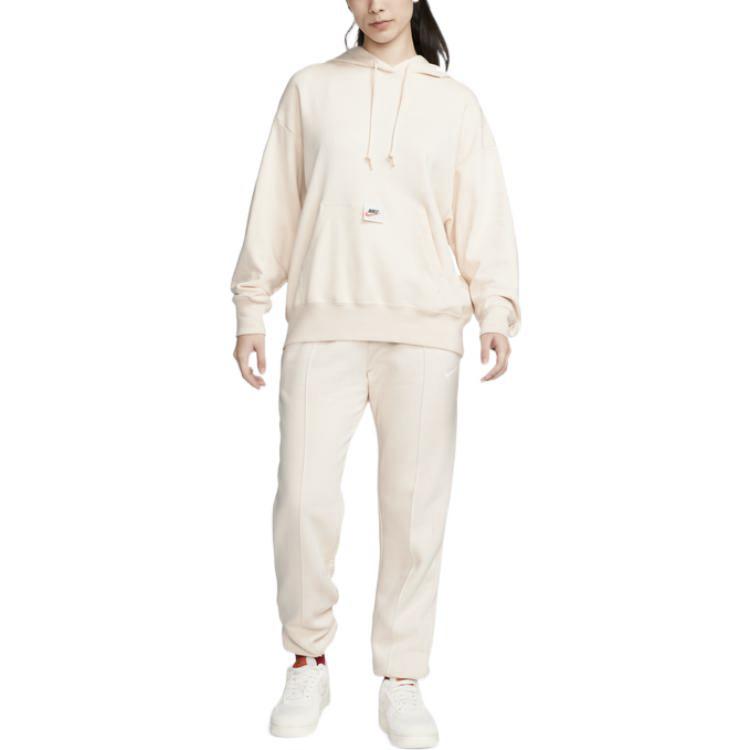 Nike Однотонные спортивные штаны с принтом логотипа и эластичным поясом, на флисовой подкладке, женские, цвет экрю DV7093-219