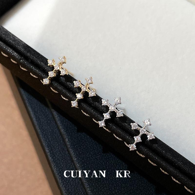 Серьги-гвоздики с крестиком Cui Yan из стерлингового серебра S925 со стразами, легкая роскошь, японско-корейский дизайн, универсальные для женщин.