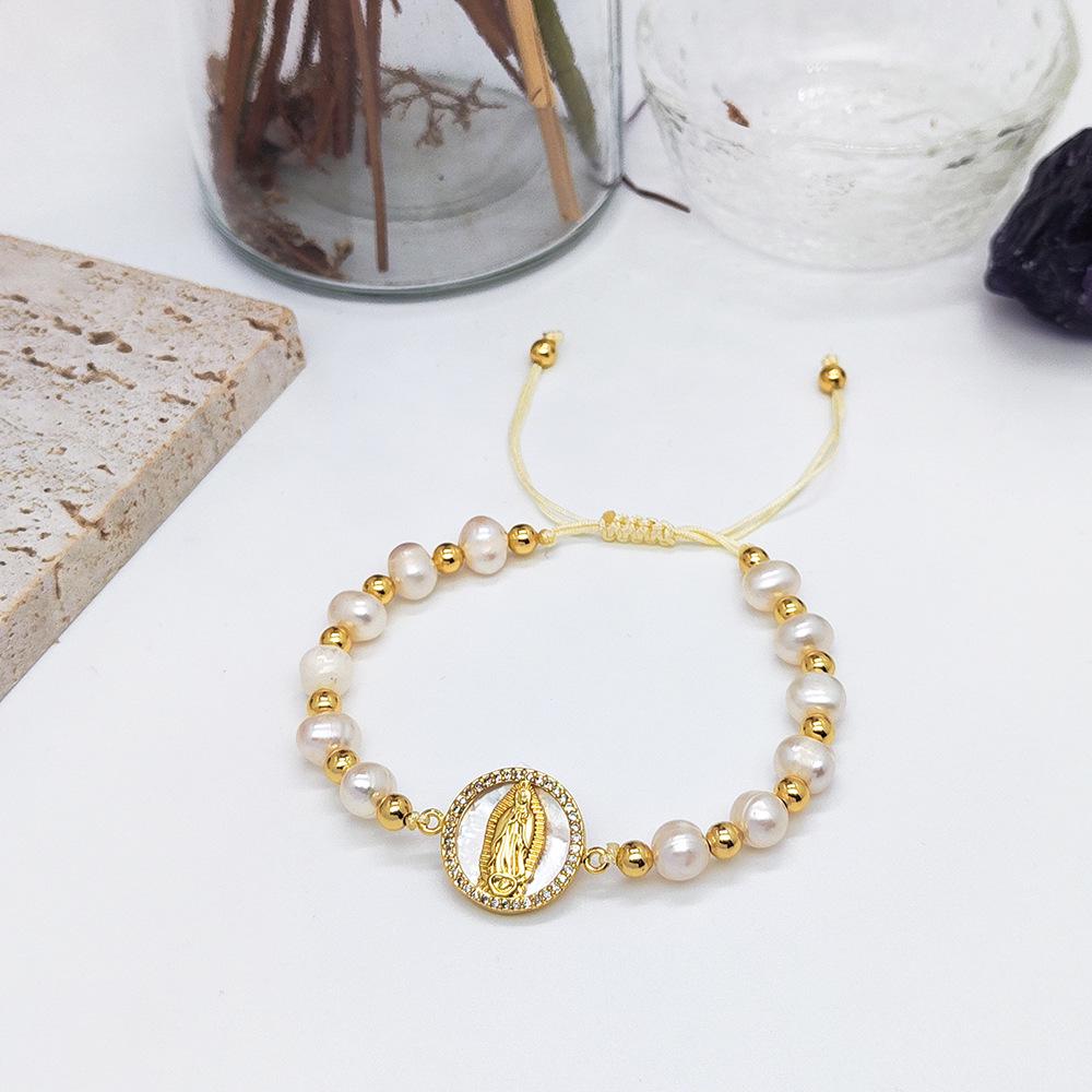 European & American Virgin Mary Multi-Layer Beaded Pearl Bracelet Set, Ethnic Style for Women