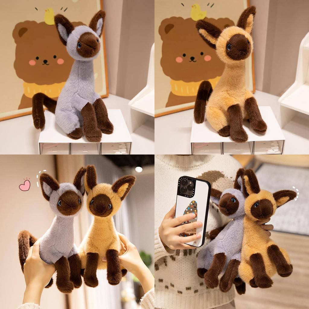 Adorable Realistic Siamese Cat Plush Toy Soft Cuddly Stuffed Animal Gift For Kids