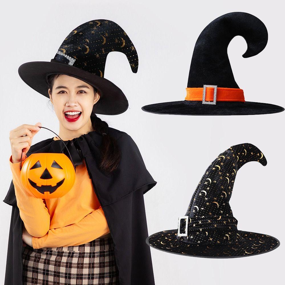 Bending Angle Halloween Hat Velvet Devil Cap Simple Halloween Witch Wizard Hat Carnival Party