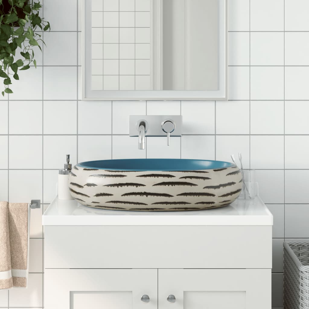 Countertop Wash Basin Multicolored Oval 59 x 40 x 15 cm Ceramic