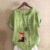 Women's Fashion Cute Cat Prined Short Sleeve T-shirt Loose Cotton Shirt Casual Loose Summer Blouse Tops Plus Size