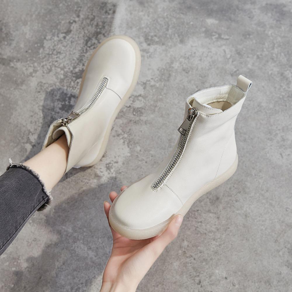 Короткие сапоги женские новые осенне-зимние женские сапоги из коровьего сухожилия с мягкой подошвой повседневные высокие женские туфли с застежкой-молнией спереди