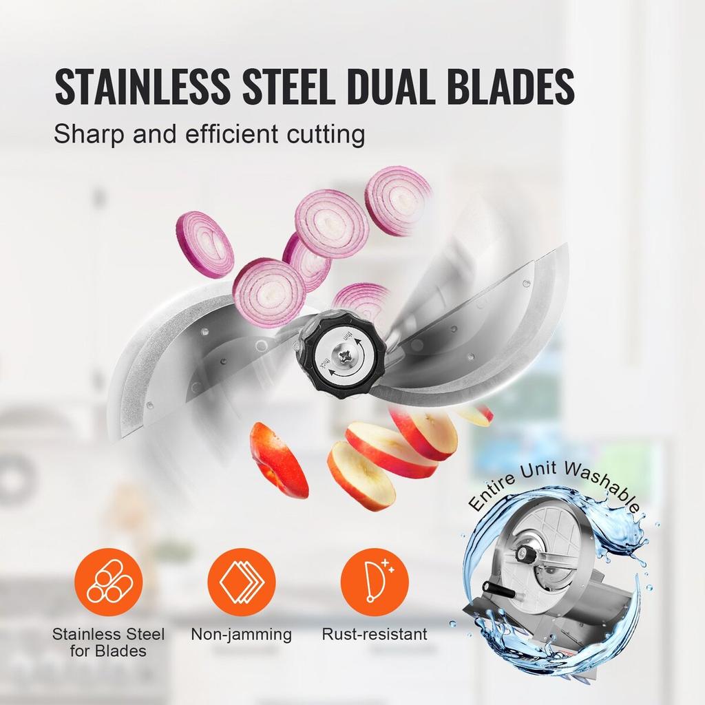 Manual Vegetable Fruit Slicer, 0-0.5"/0-12mm Thickness Adjustable Commercial Slicer Machine, Stainless Steel Food Cutter Slicing Machine with 2 Spare