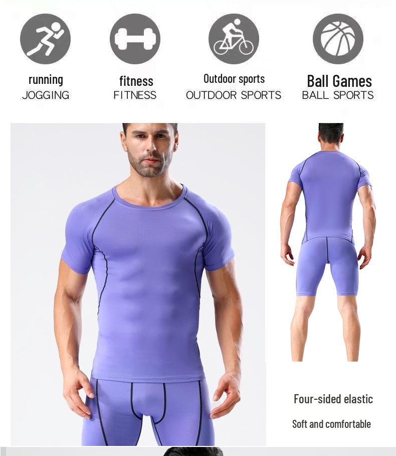 Мужская быстросохнущая эластичная спортивная футболка - Дышащая ледяной шелк, с коротким рукавом, для фитнеса