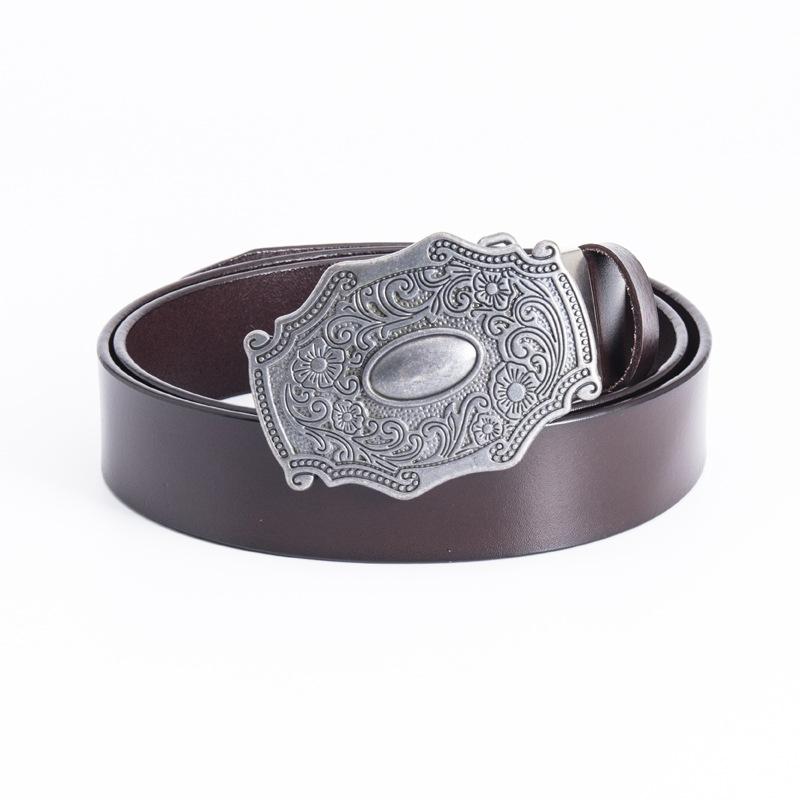 Adult Engraved Fashion Retro Belt Gentleman Waist Accessories Black Cowhide Belt Period Props