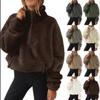 2025 Autumn Winter Women's Plush Fleece Half Zip Sweatshirt, Stand Collar Jacket with Pockets, Cozy Sherpa Lined Casual Top for Cold Weather