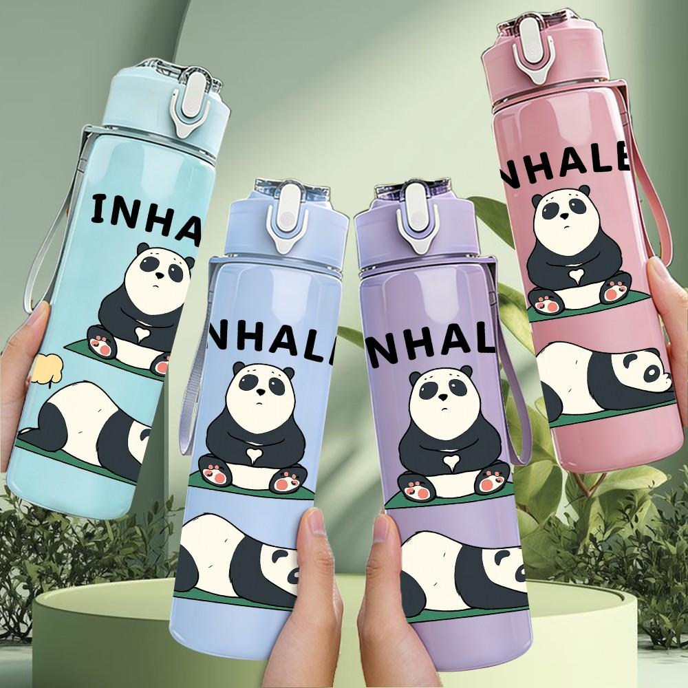 1PC Inhale Exhale Panda Print 750ml Color Plastic Sports Water Bottle Leakproof Flip Straw Lid Suitable for Sports Office Home Use