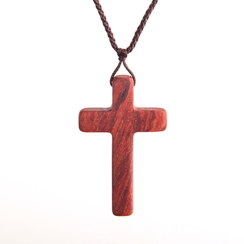 Ожерелье с подвеской в виде распятия из черного дерева, плетеная деревянная веревка, кулон, личные аксессуары, ручная вязка