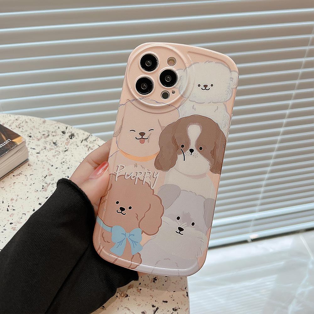 Imd Round Camera Protector Capa For Iphone 12 Promax 13 11 Pro Max Silicone Soft Cute Cartoon Ins Dog Family Puppy Phone Case