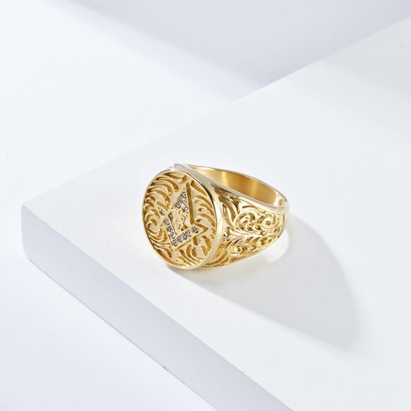 Винтажное масонское кольцо из титановой стали для мужчин, нишевое индивидуальное ювелирное изделие в стиле хип-хоп, мужское золотое кольцо на палец властного братства