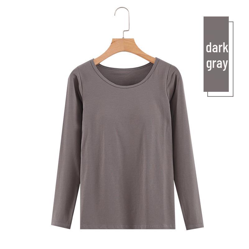 Модальная женская базовая рубашка с длинным рукавом и нагрудными вкладышами, без косточек, с интегрированной чашкой, осенне-зимняя верхняя одежда и одежда для сна