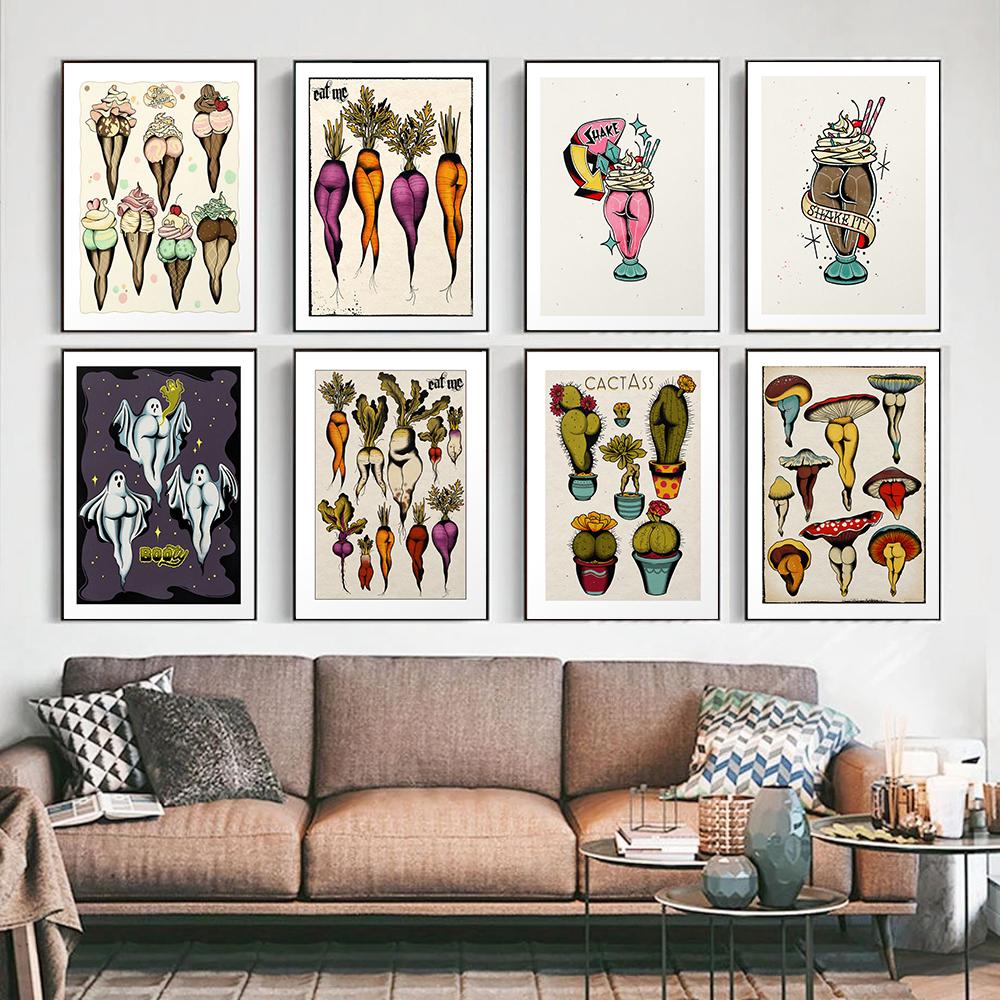 Не забывай свои корни Арт Кактус Сексуальный Гриб Постер Принт Антикварное Настенное Искусство Постеры и Принты Домашний Декор для Гостиной