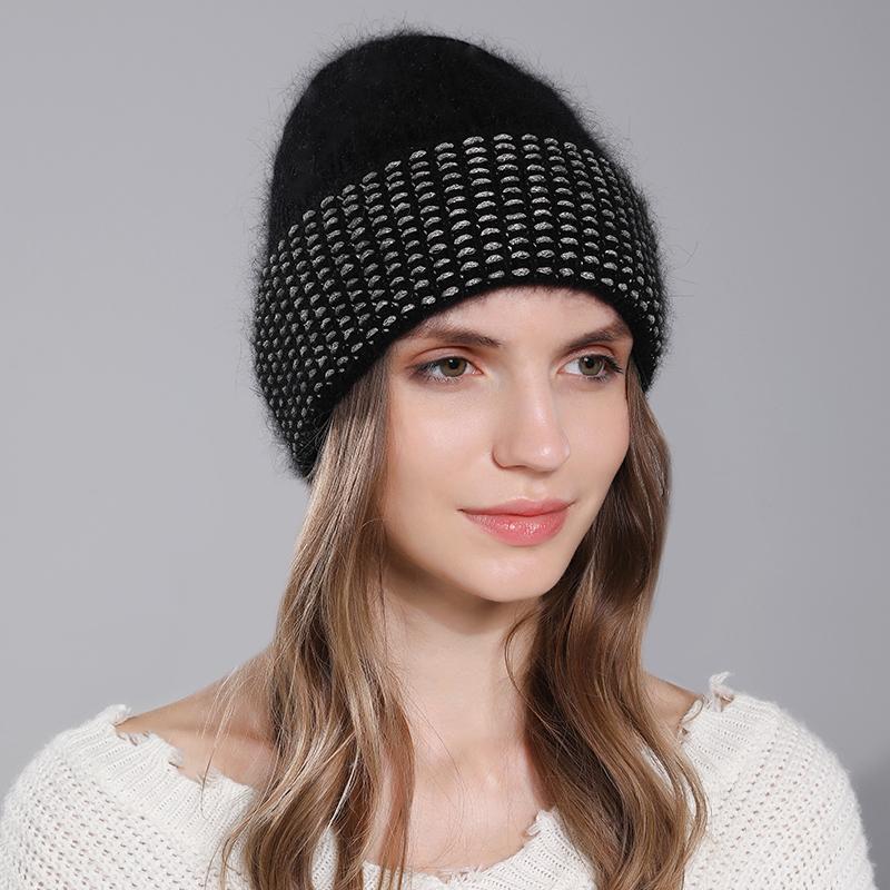 2024 Новая вязаная шапка для женщин, теплая, из меха ангорского кролика, кашемировые шапки, зимние повседневные шапки для женщин, модная, люксовая брендовая кепка