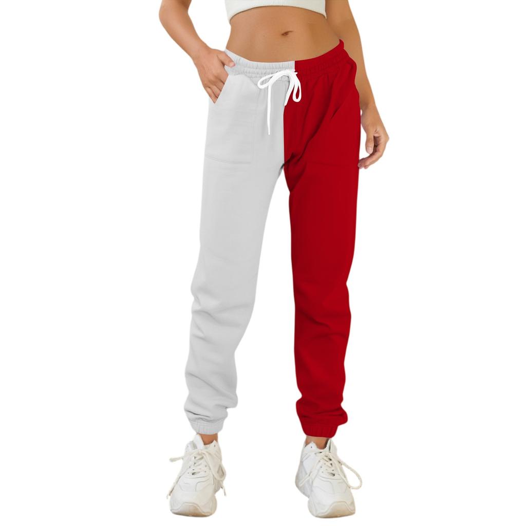 Women's Fashion Sport Solid Color Blocking Drawstring Pocket Casual Sweatpants Pants