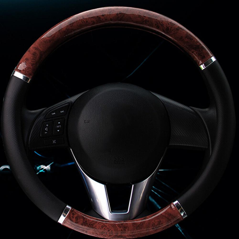 38см узор из красного дерева (ПВХ+ кожа) Крышка рулевого колеса автомобиля