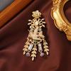 Vintage Gold Swallow Brooch with Wheat Tassel & Flower Pin for Women's Jackets
