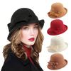 Ladies Wool Felt Bucket Hat Vintage Cloche Fedora Hat Female Bowler Hat with Bow Winter Wedding Church Jazz Cap