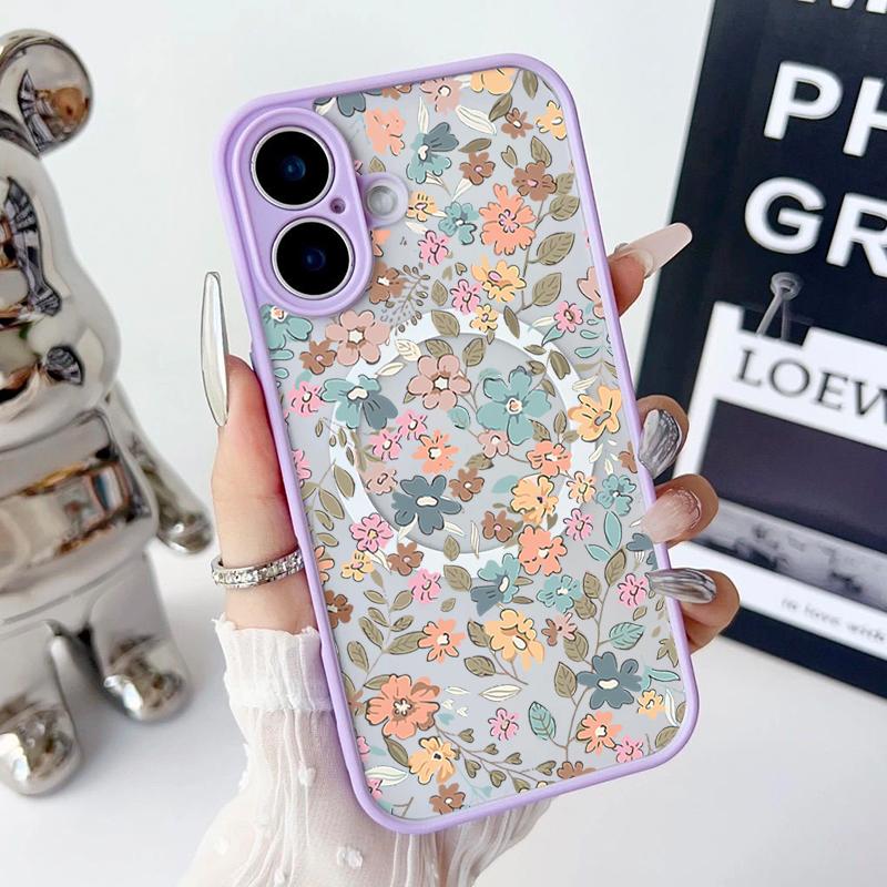 Магнитный чехол с узором из оранжевого цветка для iPhone 16 Pro 15 14 Plus 13 12 Pro Max 11, ударопрочный, прозрачный, с мягкими краями, акриловый, жесткий, защитный чехол для линз