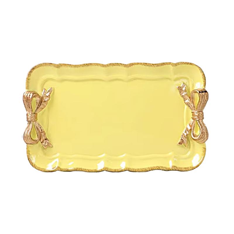 1 шт. Бант Романтическая десертная тарелка Цвет французского макарона Модный поднос из смолы с золотым покрытием