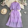 Retro Stand Collar Lace Dress Elegance Large Swing Hook Flower