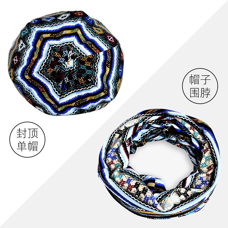Spring/Summer/Autumn Thin Cotton Floral Print 6-Panel Pullover Beanie Women's Breathable Sun-Protective Scarf Dual-Use