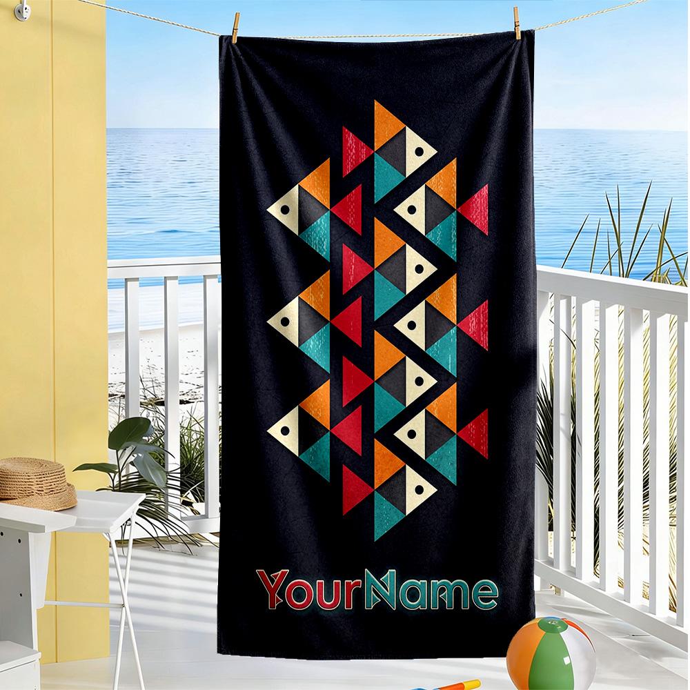 Ethnic Tribal Patterns Personalized Text Beach Towel Quick-Dry Soft Microfiber Perfect for Traveling Yoga Camping and Swimming