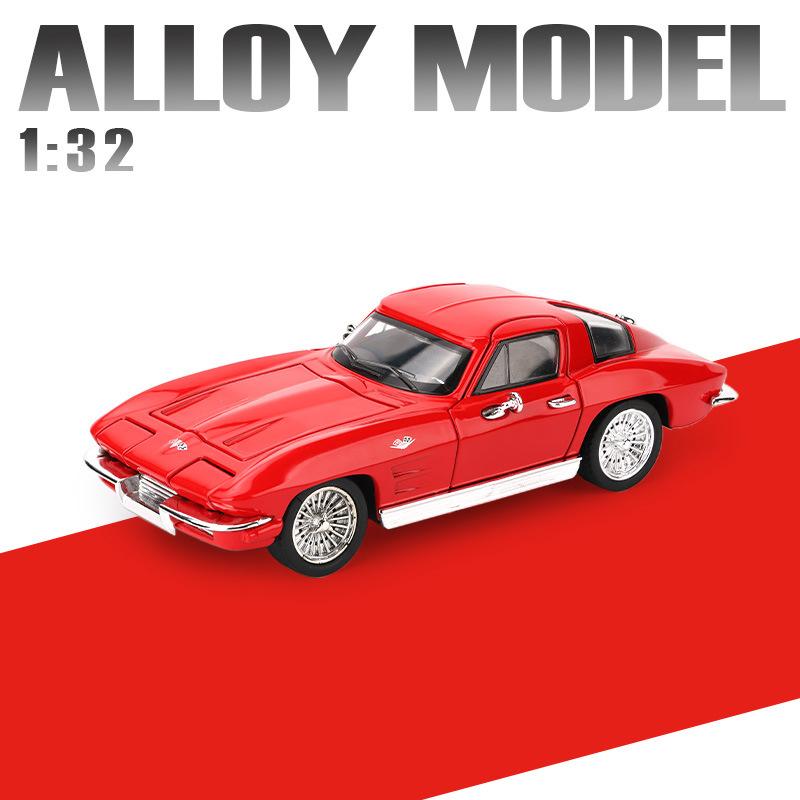 1:32 Corvette C2 Sting Ray Alloy Sports Car Model Diecasts Metal Classic Racing Car Vehicles Model Sound and Light Kids Toy Gift