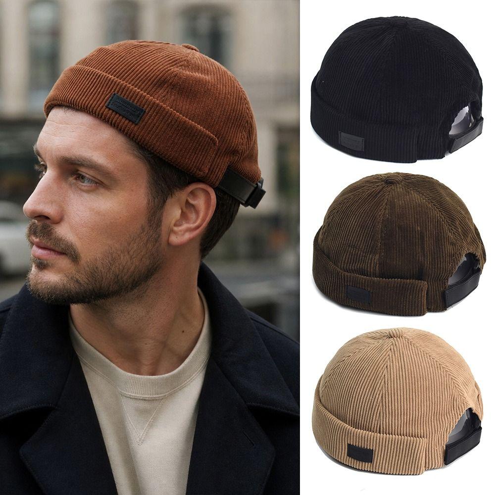 Adjustable Brimless Cap Adjustable Back Strap Retro Docker Hat Beanie Hat  Daily Casual Wear