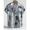 Summer Men's Soft Hawaiian Shirt with Vibrant Jungle Leaf & ExotiFlower Prints Lapel Button Tops Oversized Unisex Clothing