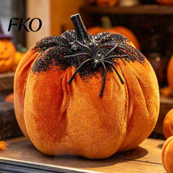 Spider Web Halloween Accents Pumpkin Ornaments, Spooky Tabletop Decoration, Small Decorations for Home Glittering Party Retro Fall Decor Soft